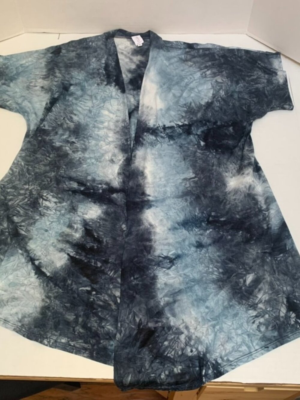 Jones New York Womens Size Large Blue Gray Tie Dye Design Kimono Style Cardigan
